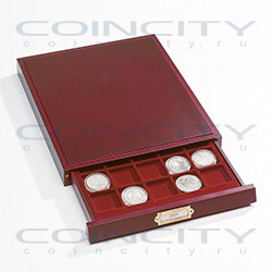 Бокс для 35 монет с отделкой под красное дерево