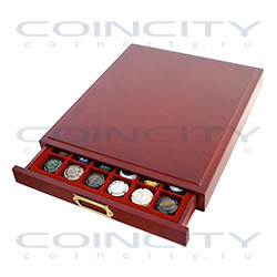 Бокс для 48 монет с отделкой под красное дерево